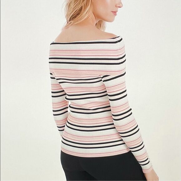 NWT WHBM Off The Shoulder Striped Pullover Sweater M - Picture 3 of 6
